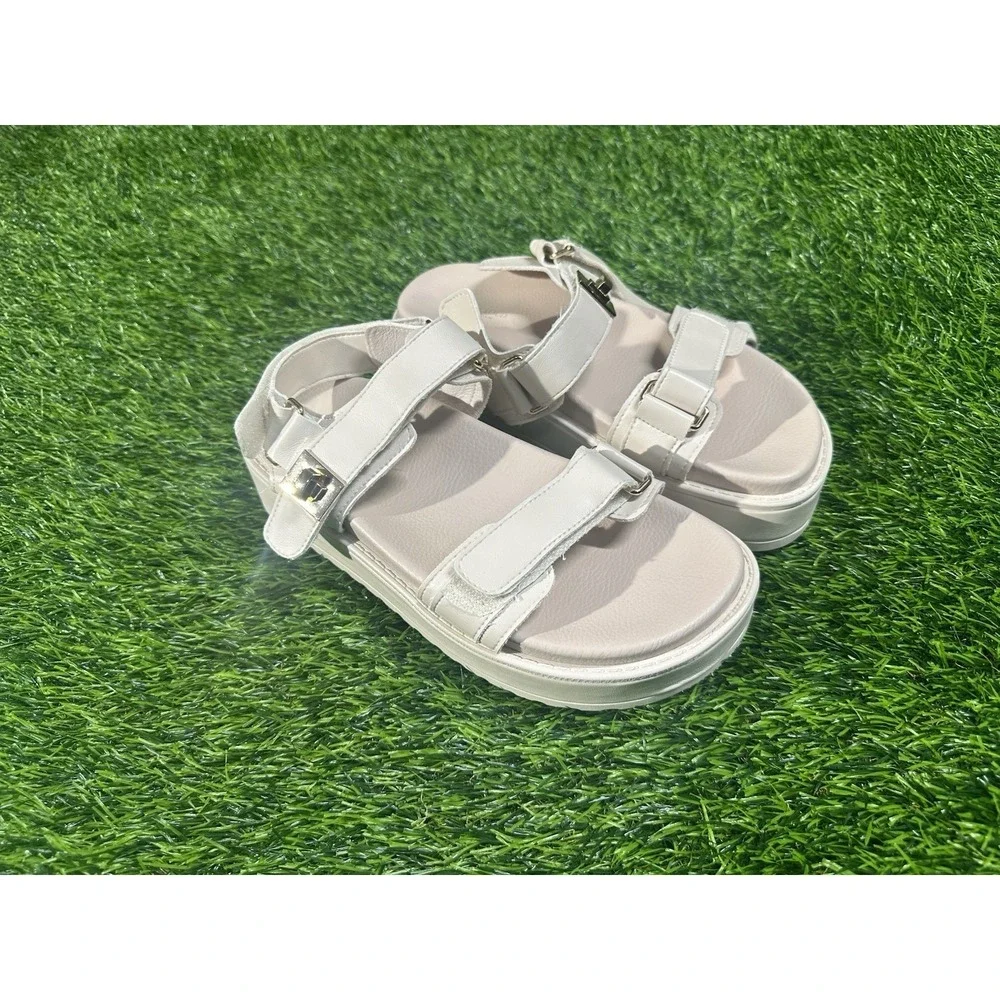 Project Cloud Women's White Strappy Platform Leather Sandals Hook & Loop 8